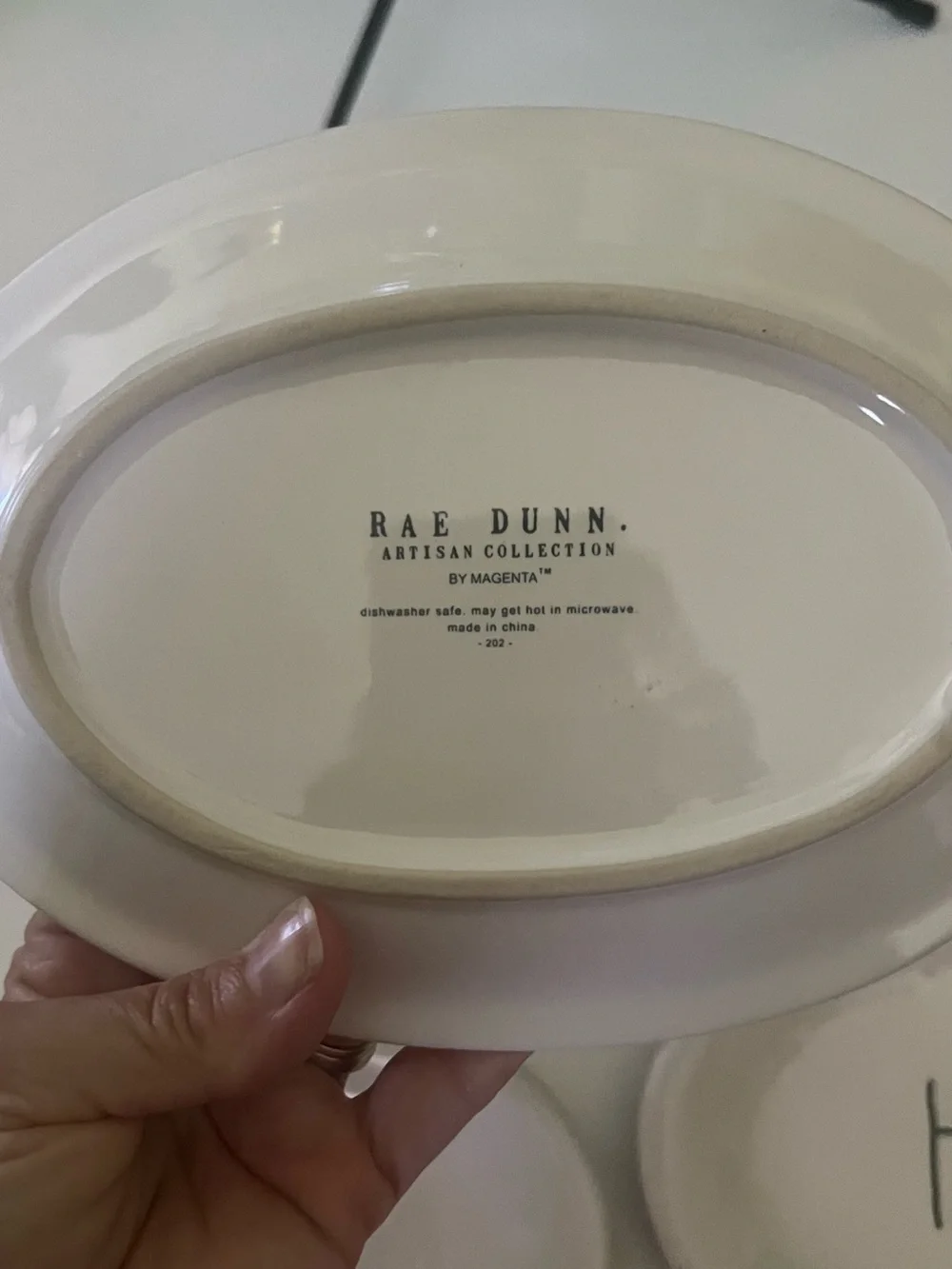 Rae Dunn Oval Ceramic Plates in Cream and Black Lettering